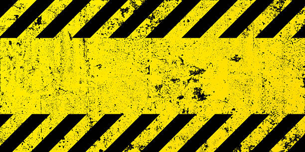 Warning sign with yellow and black diagonal lines. Attention, danger or caution symbol. Construction site signage, road safety notice, hazard banner, security alert shield. Vector illustration Warning sign with yellow and black diagonal lines. Attention, danger or caution symbol. Construction site signage, road safety notice, hazard banner, security alert shield. Vector illustration. exclamation background stock illustrations