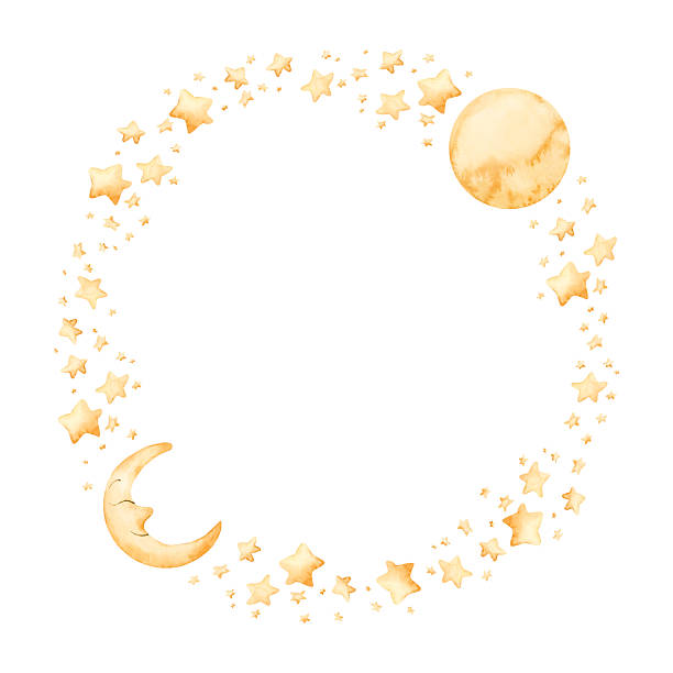 istock Cute golden moon crescent stars wreath. Watercolor hand drawn illustration isolated on white background for card label 2244436473