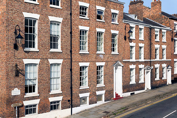View of a row of Georgian houses in centre of Chester UK