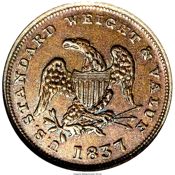 istock Obverse United state Half Cent Hard Times Token  Pure Copper year 1837 isolated with white background 2244440032