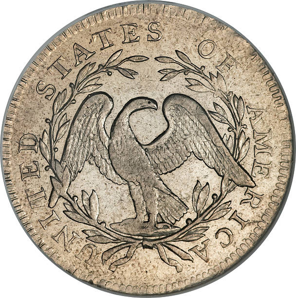 Reverse side of United state half Dollar Flowing Hair Half Dollar small eagle year 1795 isolated with white background