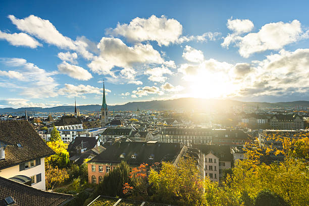 istock Zurich Skyline with sun 2244452358
