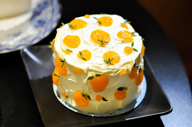 orange cake with orange topping or fruit cake or shortcake or orange shortcake for serve