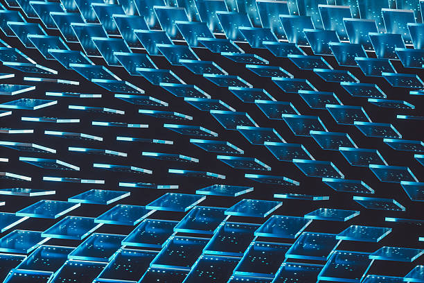istock Futuristic digital technology background with crystal glass panels on dark background. 3d rendering 2244454971