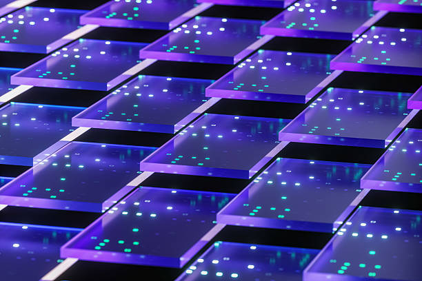 istock Futuristic digital technology background with crystal glass panels on dark background. 3d rendering 2244455054