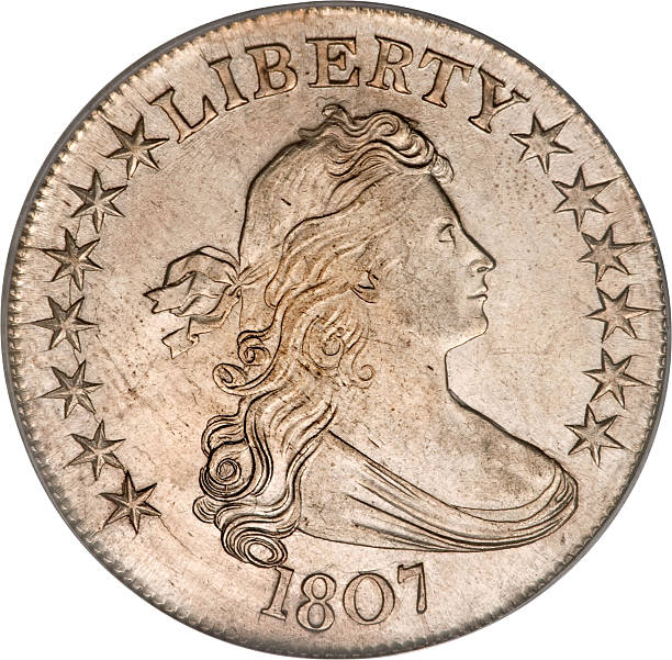 istock Obverse Side of United state half Dollar Dollar Draped Bust Half Dollar Heraldic eagle year 1807 isolated with white background 2244456248