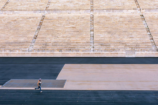 Germany, Berlin, Charlottenburg, May 27, 2024 - Full frame of blue running track