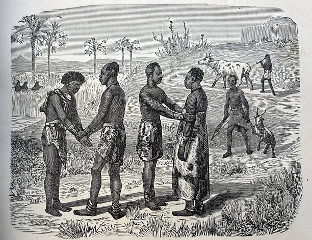 Antique illustration pre 1900 - Indigenous People of Africa - men greeting one another