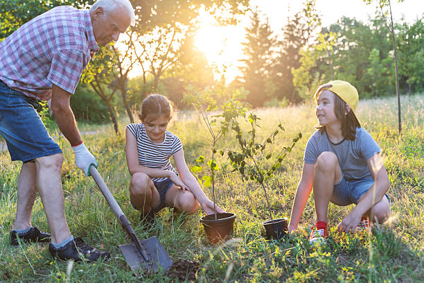 istock Family Tree Planting with Smiles and Saplings 2244466608