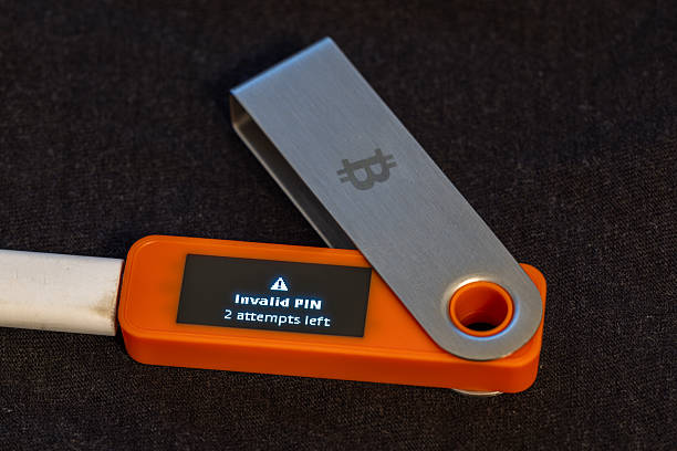 istock Close-up of hardware wallet with invalid PIN message 2244479666