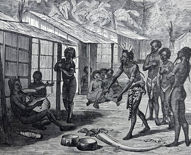 Antique illustration pre 1900 - Indigenous People of Africa - man bargaining with others