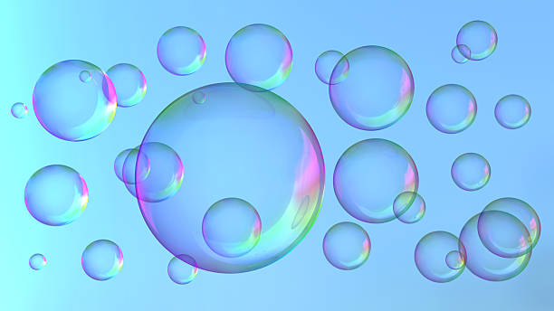 istock Soap bubbles on blue background with rainbow colors illumination, abstract background. 2244486158
