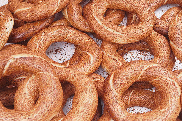 istock Freshly baked simit with sesame seeds in a bakery display 2244491443