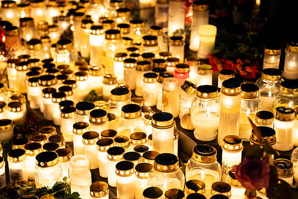 Beautiful collection of lit prayer candles, dominican republic