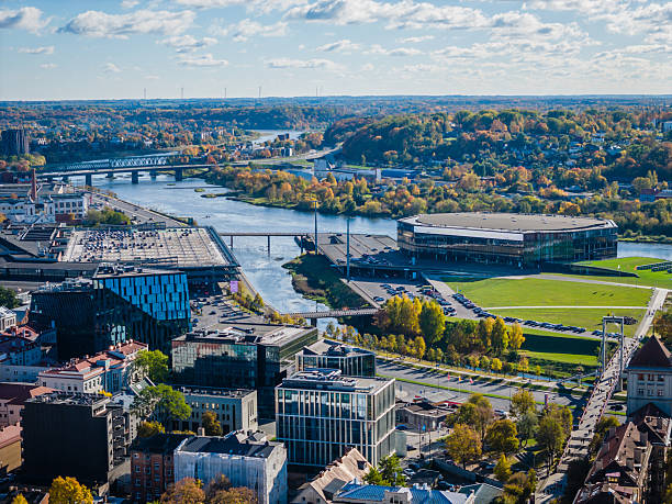 istock Zalgiris arena, Kaunas. Aerial drone photo. Panoramic view 2244525495