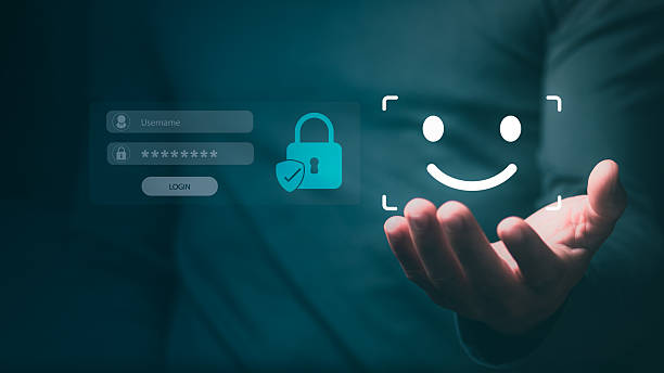 istock Biometric facial recognition for secure login, identity verification, authentication, privacy, and cybersecurity data protection systems 2244542686