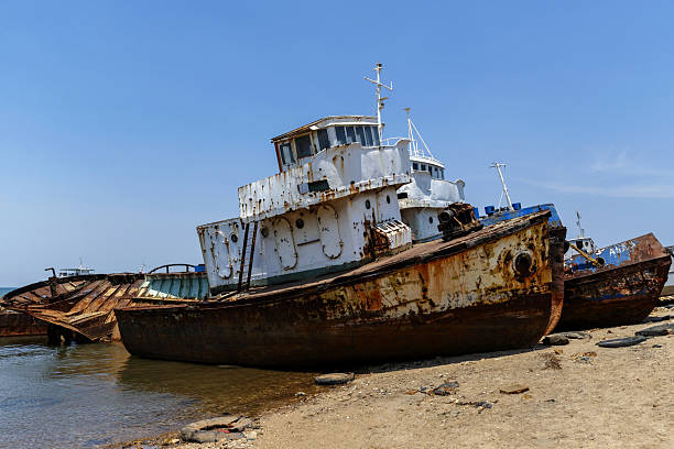 Cemetery boats in Mahajunga, Boeny region. Mahajanga is a city on the northwest coast of Madagascar.