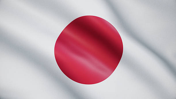 Fluttering silk flag of Japan. Full Screen.