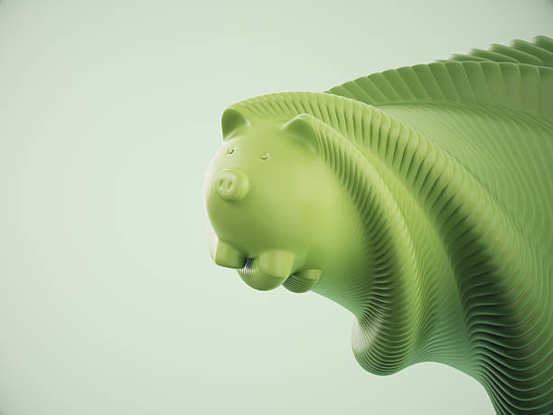 Multi-Layered Porcelain Piggy Bank on green background