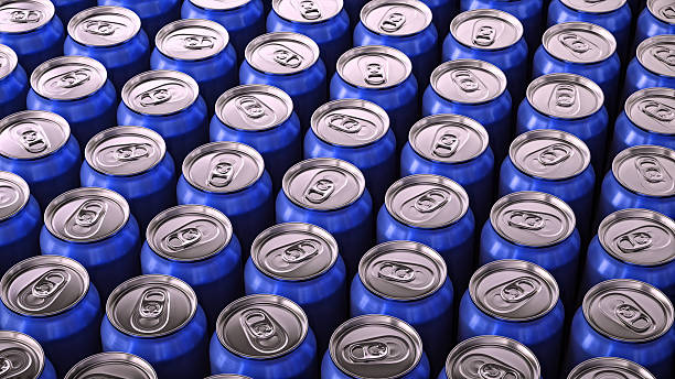 istock Rows of Blue Drink Cans. Depth of field. 2244560826