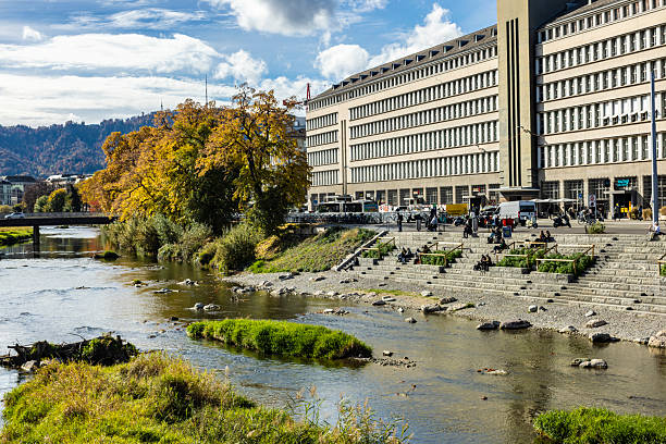 Zurich riverbanks in autumn