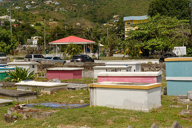 Tortola - a cemetery in Road Town with colored grave stones