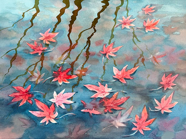 istock Maple red leaves in green water watercolor background 2244574676