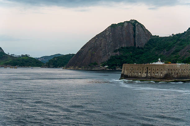 Rio de Janeiro Brazil on December 1, 2024. Pao de acucar or the sugarloaf from a ship, evening view.