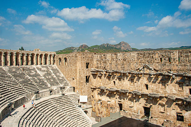 Aspendos theatre seat and stage detail