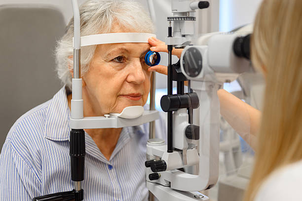 istock Doctor's hand holding slit lamp lens while examining senior woman's eye during detailed vision test at ophthalmology clinic 2244601360