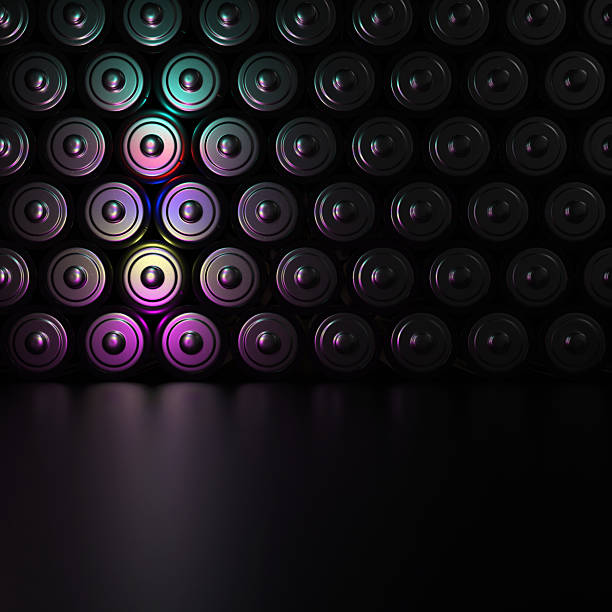 istock Batteries With Colorful Lights In The Dark 2244602102
