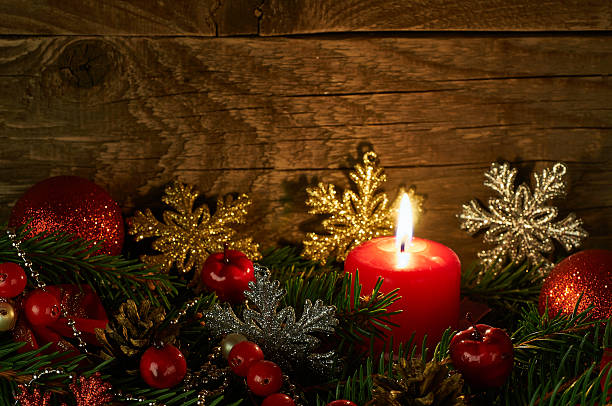 istock Christmas composition with candles on dark background 2244605180