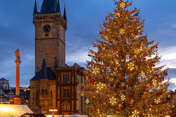 istock Christmas tree glowing in Old Town Square Prague at dusk 2244605622