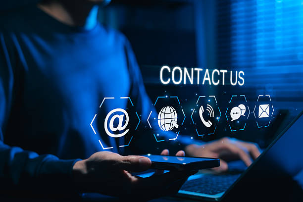 istock Contact us concept with icons for email, web, phone, call, and chat representing customer service, tech support, online business and communication platforms. modern digital business connectivity 2244608164
