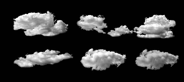 istock Realistic fluffy white clouds isolated on black background. Perfect for photo compositing, sky design, digital art, and weather illustration. High-quality PNG for creative projects and visual effects. 2244610823