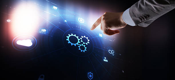 istock Futuristic gear mechanism background with technological innovation and mechanical engineering design 2244613140