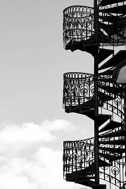 Black and White Ornate Wrought Iron Spiral Staircase