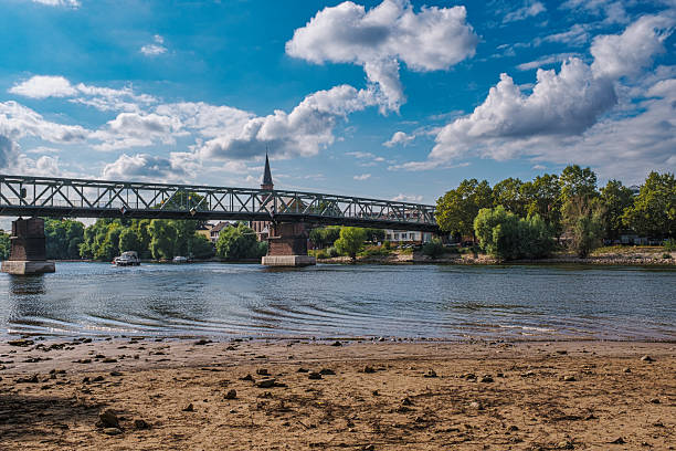 Small natural beach on the banks of the Main River in Ginsheim-Gustavsburg, Hesse
