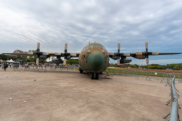 São Paulo, SP, Brazil - September 28th, 2025: Lockheed C-130 Hercules aircraft, of the Brazilian Air Force, on display at the 2025 Sunday Air Show at Campo de Marte airport.