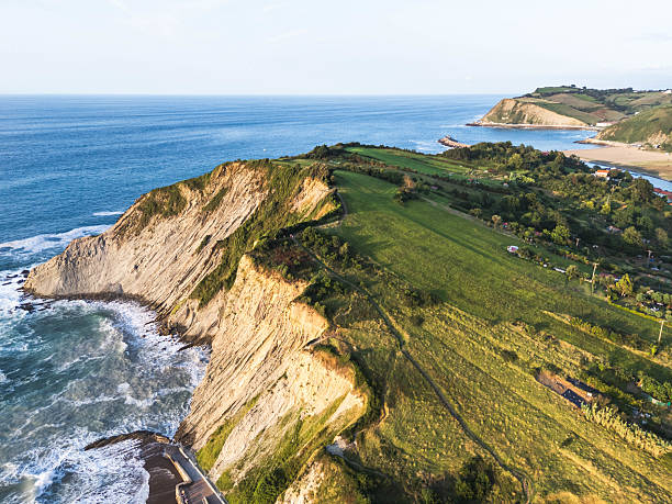istock Aerial view of coastal cliffs and green fields, Basque Country, Spain 2244635232