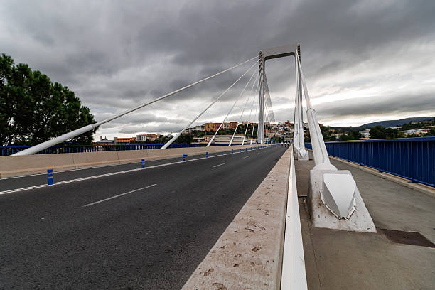 Fernando Reig cable-stayed bridge in Alcoy under cloudy skies on November 2, 2025, Spain