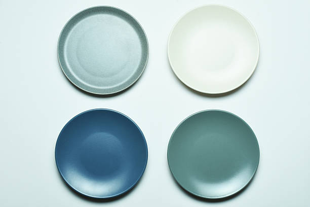 istock Dishes set. Collection of colorful empty plates. Porcelain plates 2244636498