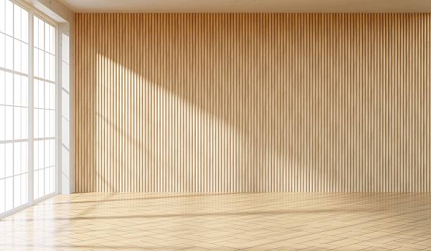 istock Wooden wall empty space background with window light for architecture showing space 3d rendering 2244644270