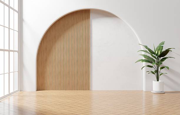 istock White wall and wood empty space background with plant for architecture showing space 3d rendering 2244644278