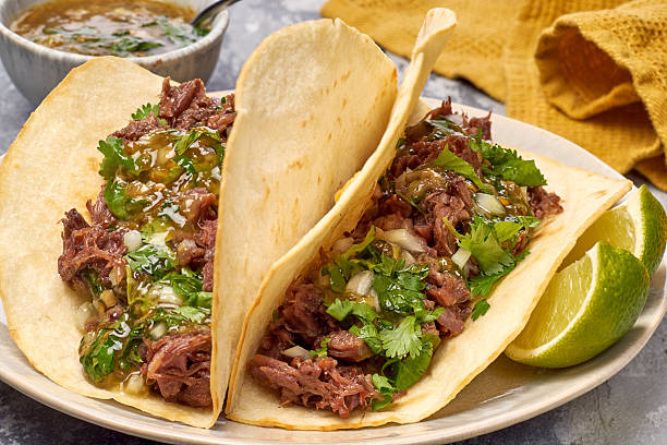 Indulge in Delicious Tacos That Are Generously Filled with Tender Beef and Fresh Garnishes