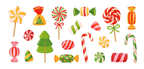 istock Christmas candy set. Hand drawn trendy flat style isolated on transparent background. 2244652436