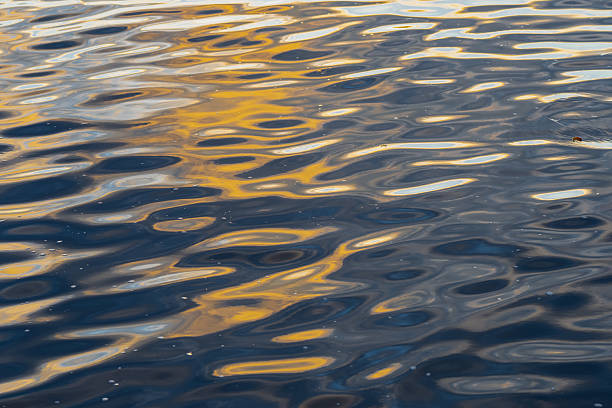 istock Golden sunset reflection patterns on rippled water surface in Riga showing natural abstract texture, smooth wave shapes, and shimmering evening tones of calm Latvian river 2244658193