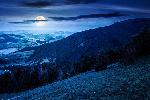 istock mountain landscape under sky with clouds at night 2244658553