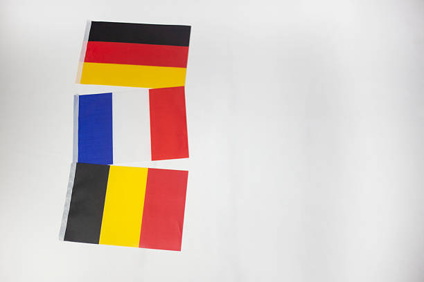 Germany, France and Belgium flags in white background with copy space