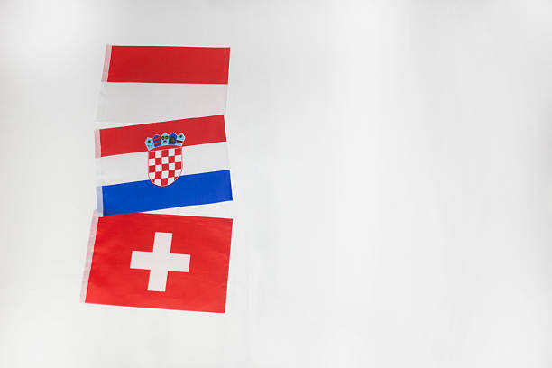 Poland, Croatia and Switzerland flags in white background with copy space